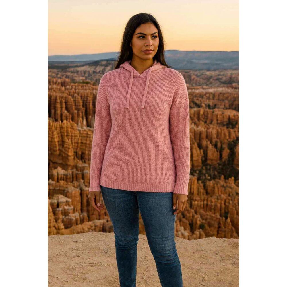 Sonoma Pink Hooded Waffle Knit Sweater Large